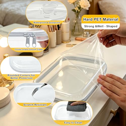 TrueLux 3PCS Clear Hard Plastic Zipper Cases - Model 3M, Durable Waterproof Storage Pouches