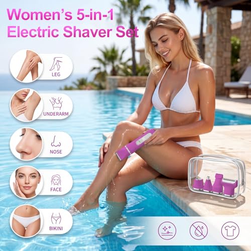 KINGTEE Bikini Trimmer for Women,Electric Shaver for Women, IPX7 Waterproof Razor Shaver,Women's Electric Razor,Intimate Shaver for Women,with 5 Blades,USB-C Rechargeable,Recharge Dock£¨Rose Pink£©