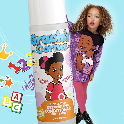 Gracie's Corner Rice Water Detangling Conditioner for Kids - 8 oz Moisturizing Formula for Curly & Coily Hair, Sulfate & Paraben Free