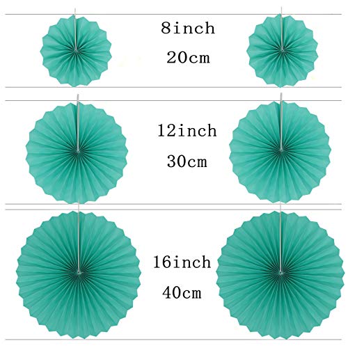 Teal Blue Hanging Paper Fans & Swirls Decorations - 20pcs