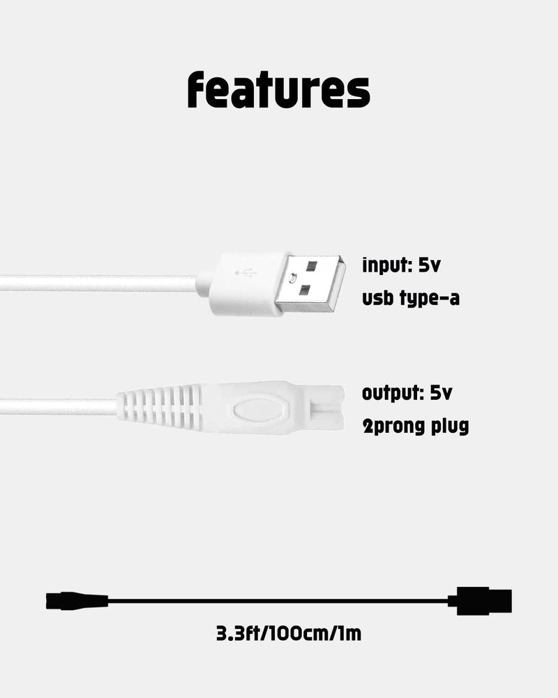 uijino 5V Charger Compatible with Akunbem Women Electric Shaver, USB Charging Cable for Akunbem Bikini Trimmer for Women, 1 Cleaning Brush, Power Cord 3.3ft