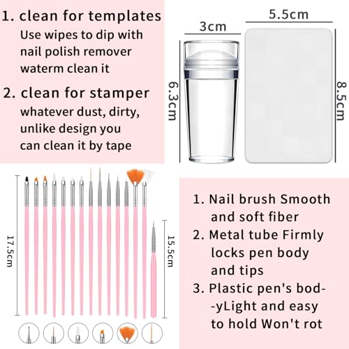 Nail Art Stamper Kit with 15 Brushes for French Tips - 17 PCS