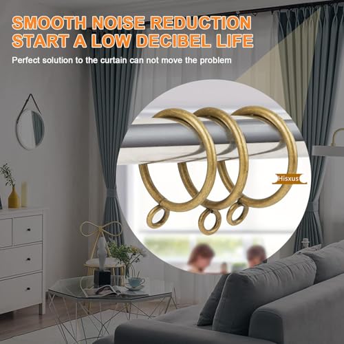 40 Pack Antique Brass Curtain Rings with Clips - 1 Inch Metal Drapery Hangers
