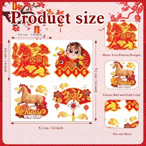 72pcs 2026 Year of the Horse Temporary Tattoos - Lunar New Year Party Favors