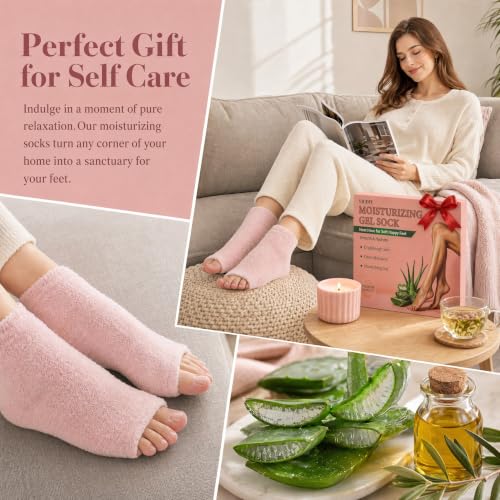 Pink Vigdit Toeless Moisturizing Gel Socks for Dry Cracked Heels Women Gift M