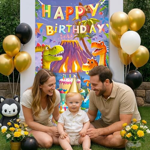 Dinosaur Birthday Door Cover - Jungle Party Decor 35x71 Inch