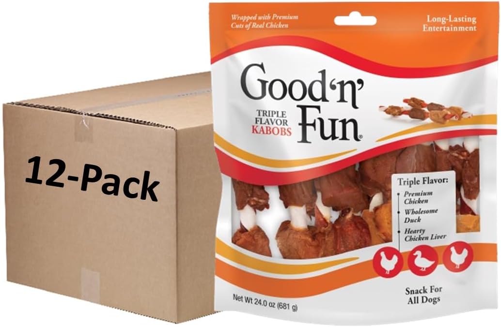 Long-Lasting Dog Treat Kabobs - Real Proteins with Beef Hide & Chicken | Supports Dental Health, 24 oz