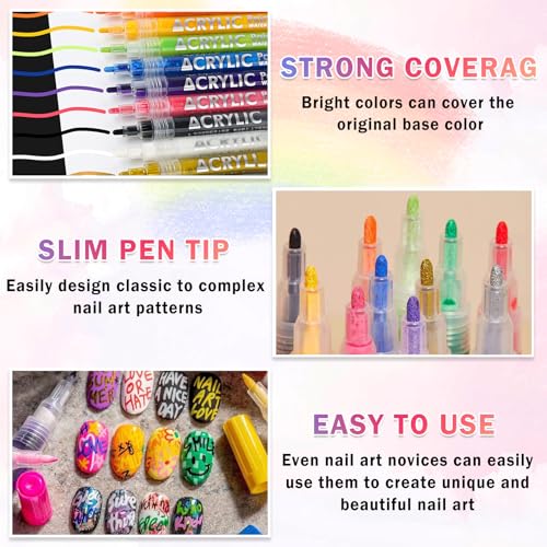 IONSGAKO 12 Colors Nail Art Pens Set Quick Dry Nail Polish Markers