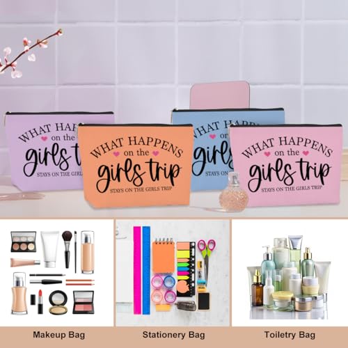 4PCS Girls Trip Cosmetic Bags - Waterproof Canvas - Travel Essentials