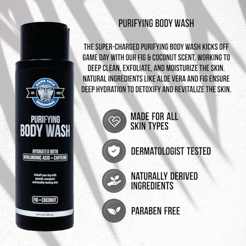 Men's Plant-Based Hydrating Body Wash with Exfoliation – Fig & Coconut Scent, 12 Fl Oz