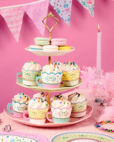 24pc Tea Cupcake Wrappers Set - Floral Gold Foil Kids Party Decor