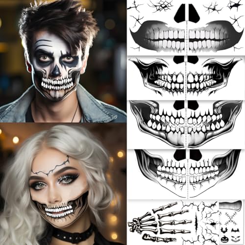 ENYACOS B Halloween Skeleton Mouth Tattoo Set (10pcs) – Waterproof Horror Face Stickers, For Adults