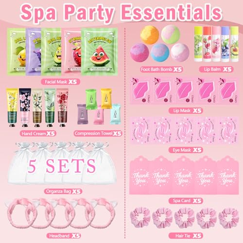 55-Piece Spa Party Supplies Kit for Girls - Skincare Gift Set for Sleepovers