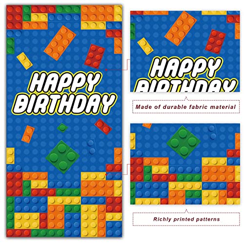 Colorful Building Blocks Birthday Banner Backdrop - 72.8" x 35.4"