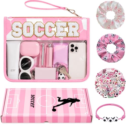 Nunubeo Pink Soccer Gift Set for Girls – Makeup Bag, 50 Stickers, Scrunchies & Bracelet