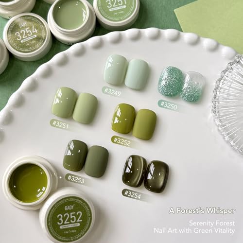 GAOY Olive Green Gel Nail Polish Set - 6 Cat Eye Glitter Shades