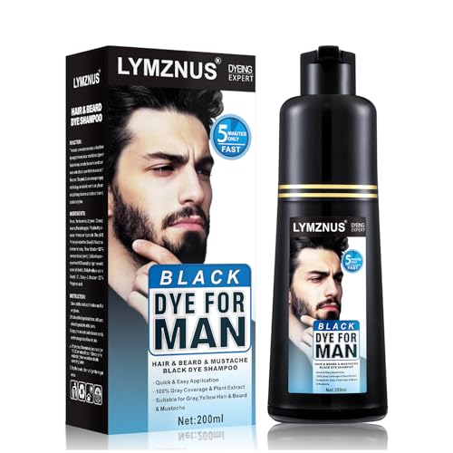 Lymznus Black Beard and Hair Dye Shampoo, 5-Minute Gray Coverage 200ml