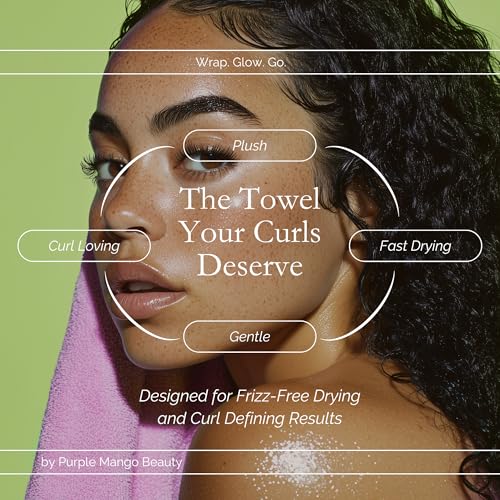 Purple Mango Microfiber Hair Towel Wrap for Curly & Wavy Hair - Fast Drying, Gentle, Lightweight, with Button Loop