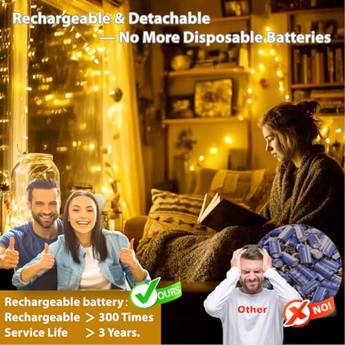 6 Pack Rechargeable Fairy String Lights with Remote - 20 LEDs, 7ft