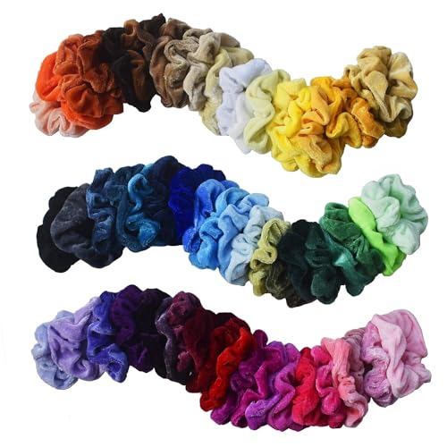 Mcupper 60pcs Velvet Hair Scrunchies - ColorA Elastic Hair Ties & Bands