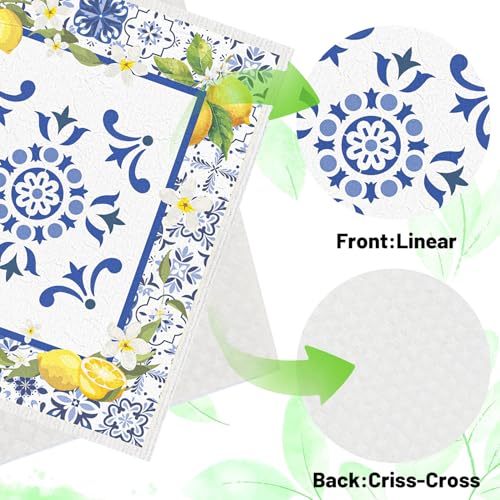 Blue Lemon Swedish Dishcloths - 6 Pack Reusable Kitchen Towels