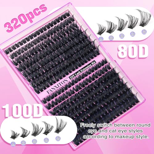 FANXITON DIY Lash Extension Kit NG01 - 80D/100D Thick Volume Clusters, 320pcs