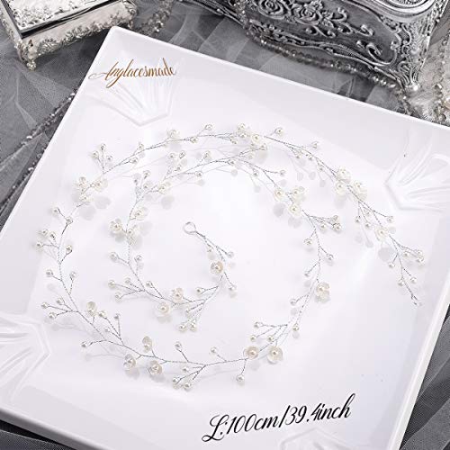 39'' Silver Bridal Hair Vine - Pearl Headband for Brides & Bridesmaids