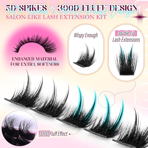 PVDKIW B Fluffy Lash Clusters Kit with Spikes, 12-22mm Volume Eyelash Extensions