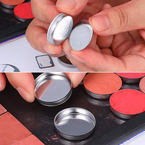 Sumind 101 Pack Metal Stickers for Eyeshadow Palette Set, Includes 1 Makeup Depotting Tool, Adhesive Empty Metal Makeup Colorful Palette Stickers(50 Pcs Square £«50 Pcs Round)