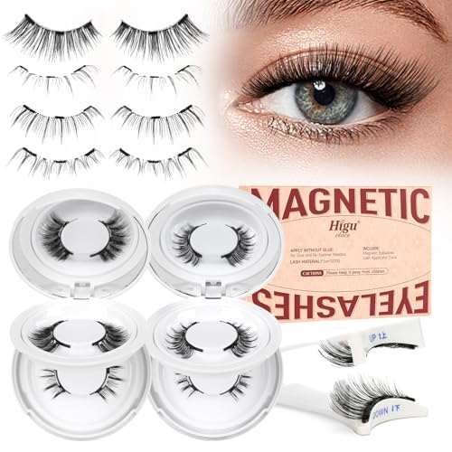 Higu Clace Magnetic Eyelashes 4 Pairs with Applicator Natural Look Wispy No Eyeliner B09