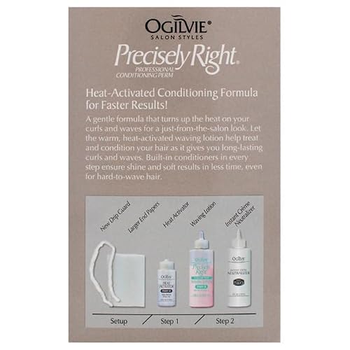 Ogilvie Salon Styles Precisely Right Professional Conditioning Home Perm Kit for Men & Women - For Normal or Hard-to-wave Hair - Heat-activated Worry-free Formula with Drip Guard - 1 Application