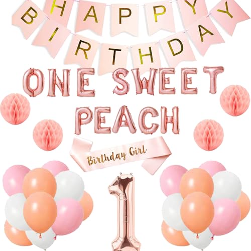 One Sweet Peach Birthday Decorations Set for Girls - 1st Birthday Party Supplies