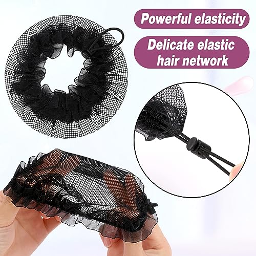 Mozeat Reusable Elastic Mesh Hair Nets for Buns - Adjustable Black Hair Accessories, 12 Pack