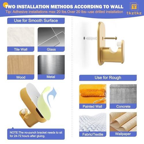 Gold Curtain Rod No Drilling with Adhesive Brackets, 18-28"