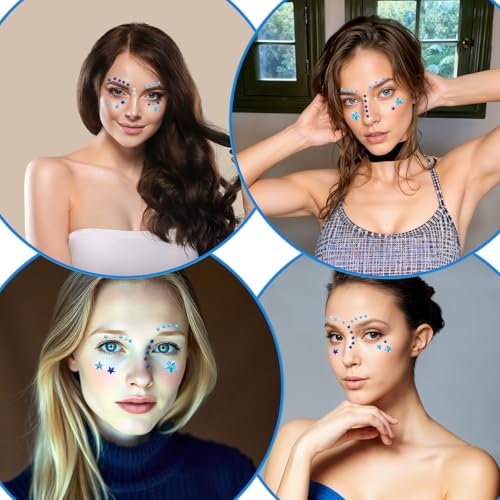 6 Blue Rhinestone Face Gems Stickers for Festival Makeup