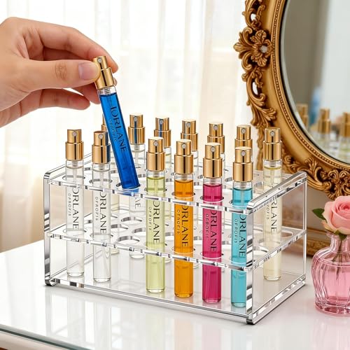 Acrylic Perfume Organizer Rack with 24 Slots for Rollerballs & Travel Vials