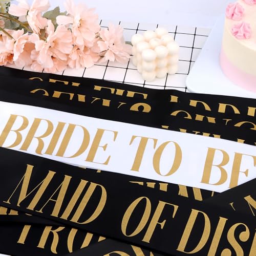 KICOSY 18-Piece Bachelorette Party Sashes Set with Bride & Bridesmaid Ribbons - Black (Variation: Black 1)