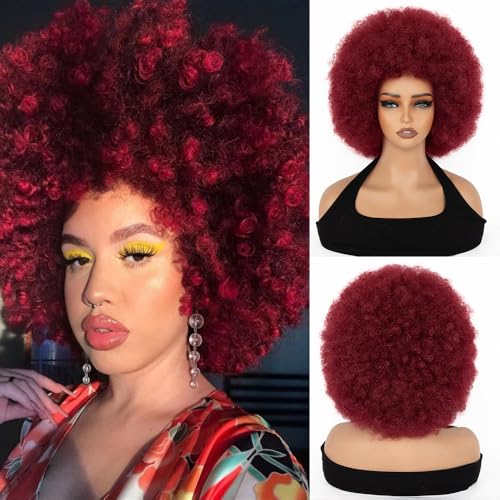 Black Women's Short Curly Afro Wig - Bouncy, Natural-Looking Synthetic 70s Style