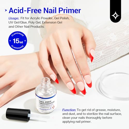 Glamonade Nail Prep Dehydrator | Acid-Free 15ml for Strong Adhesion