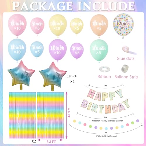 Pastel Birthday Decorations Set - Macaron Fringe Curtain & Balloons