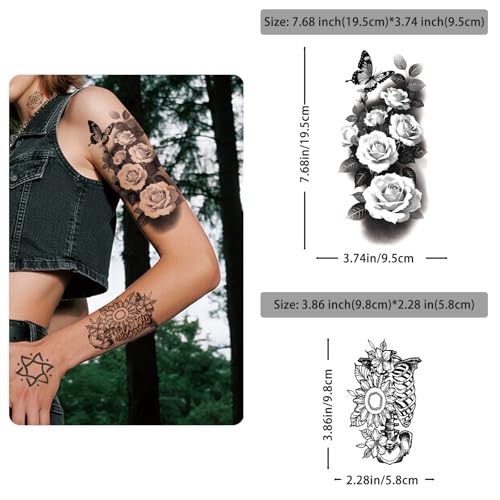 Flower Temporary Tattoos Set - 92 Designs for Adults & Kids