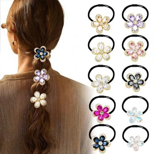 CWJCYTNSN 10 Pcs Flower Hair Cuff Ponytail Holders Black Elastic Hair Ties Kit