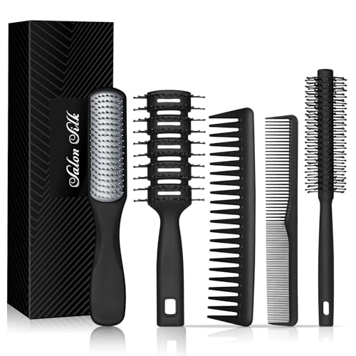 SalonSilk Medium 5-Piece Men Hair Brush & Styling Comb Set - Professional Grooming Tools