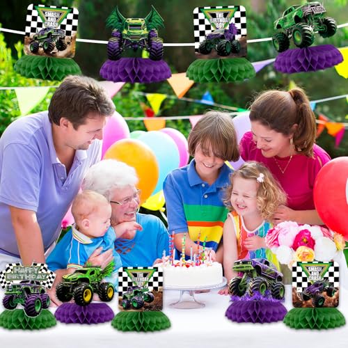 9Pcs Monster Truck Honeycomb Centerpieces for Birthday Parties