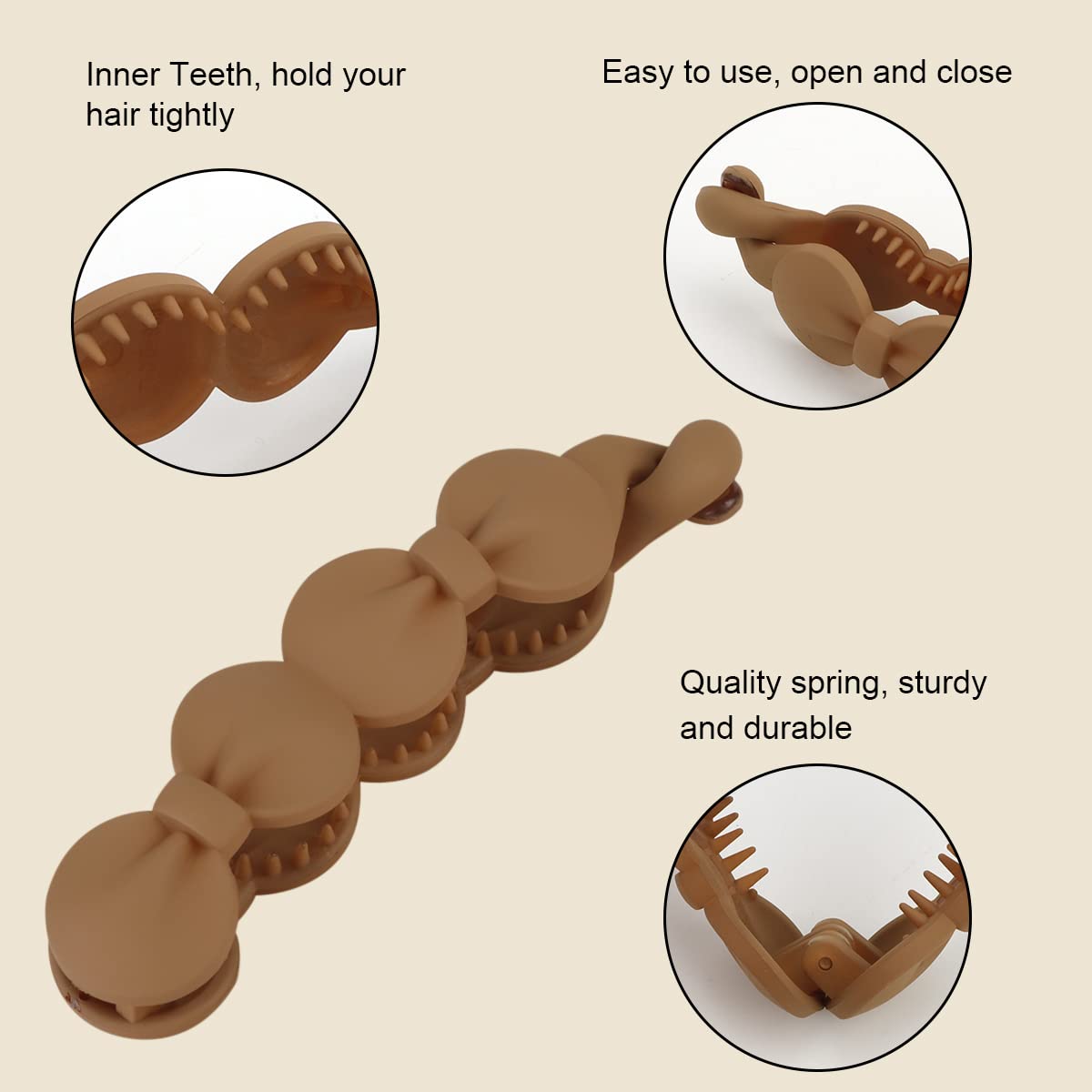 Hair Clips - 6PCS Bow Oval Banana Clips for Medium Thin Hair | 4.1 Inch Matte Strong Hold Half Ponytail Accessories