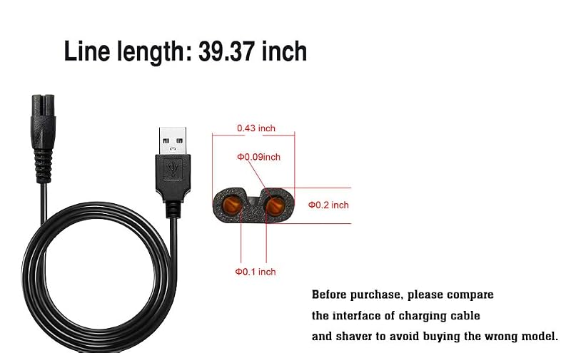 WAHFOX USB Charger Cord for Head Shavers - Compatible with Skull Shaver Pitbull & Mainstream Brands - USB Shaver Charger Cable