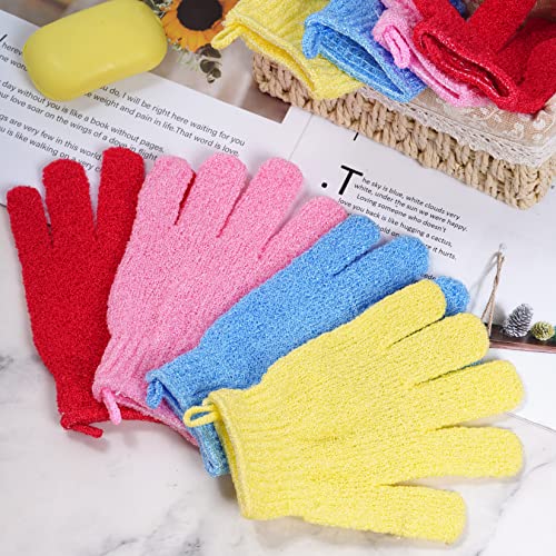 4 Pairs Exfoliating Bath Gloves - Double-Sided Body Scrubber Mitts