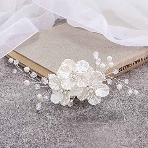 EVILD White Flower Hair Clip with Pearls – Elegant Bridal Hair Barrette