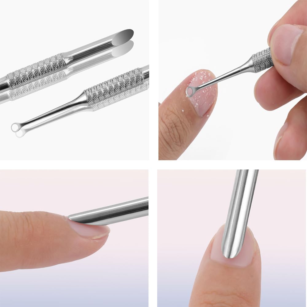 Cuticle Pusher Tool - Dual-End Cuticle Remover with Sandpaper Sheets | Manicure Essential (1 Pusher + 5 Sheets)