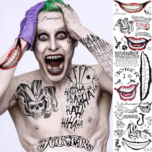 FANRUI Jok Halloween Face Tattoos 6 Sheets Temporary Body Art for Adults & Kids
